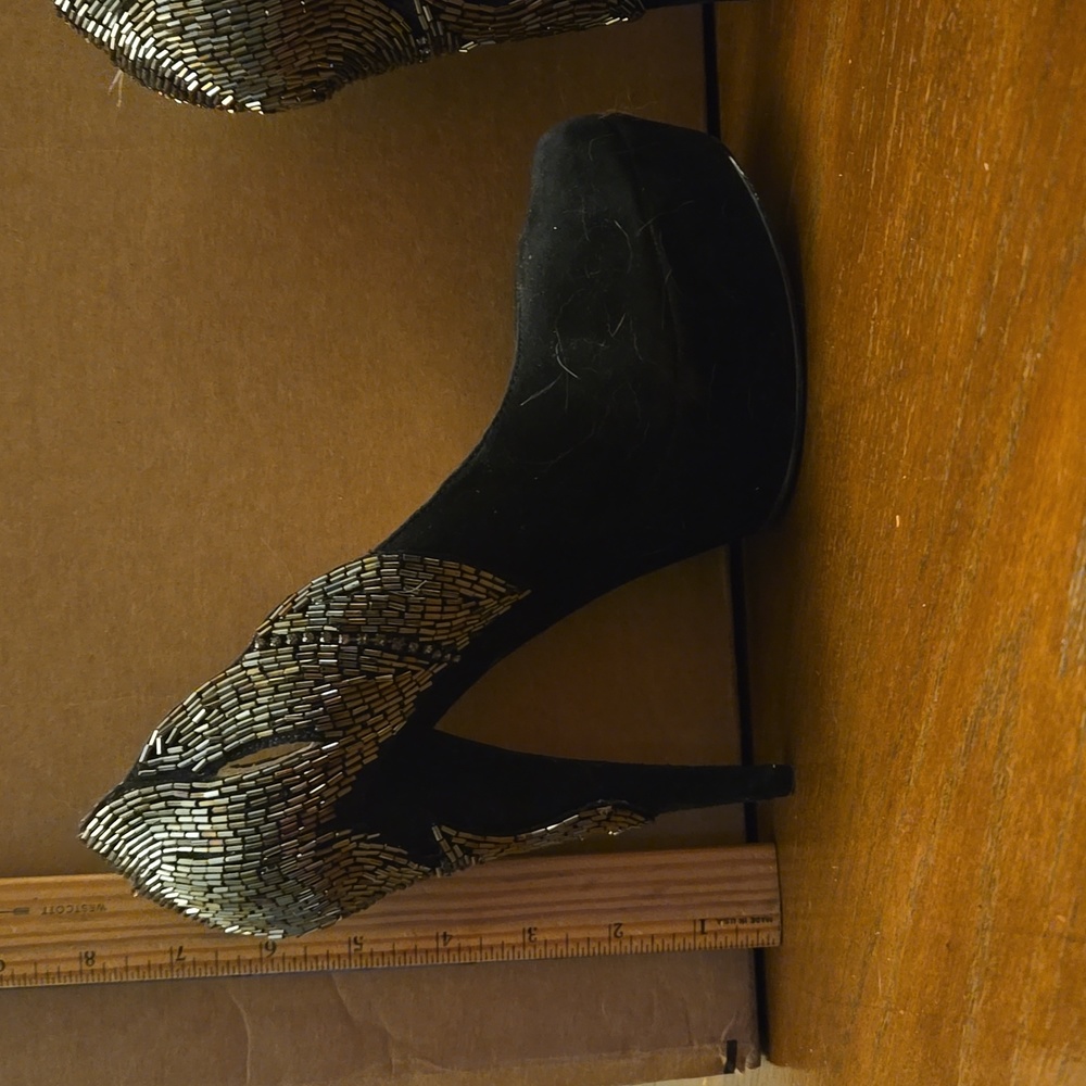 Enzo Anciolini Black Beaded Suede Heels